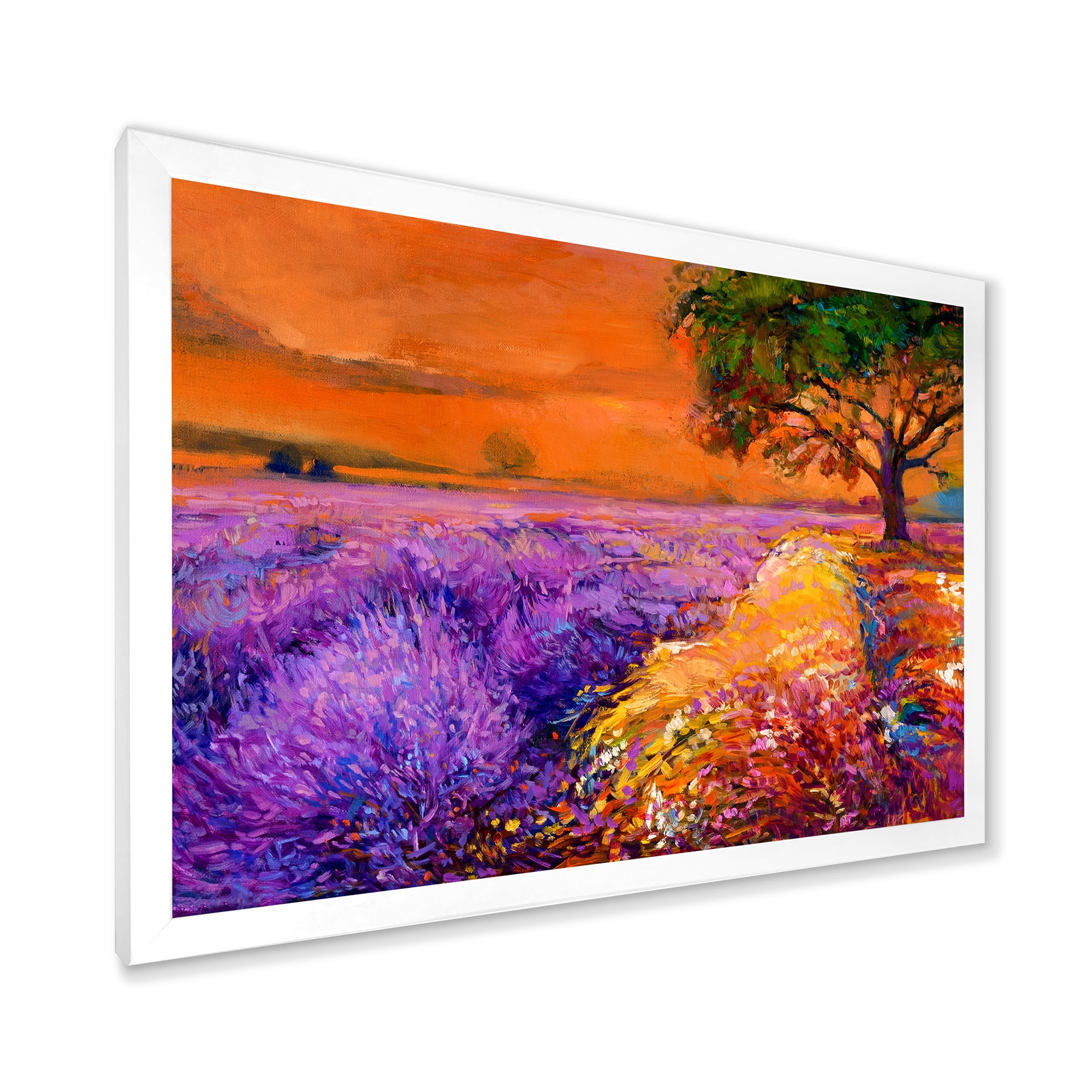 Designart 'An Orange Sunset Over Purple Lavender Fields II' Farmhouse Framed Art Print