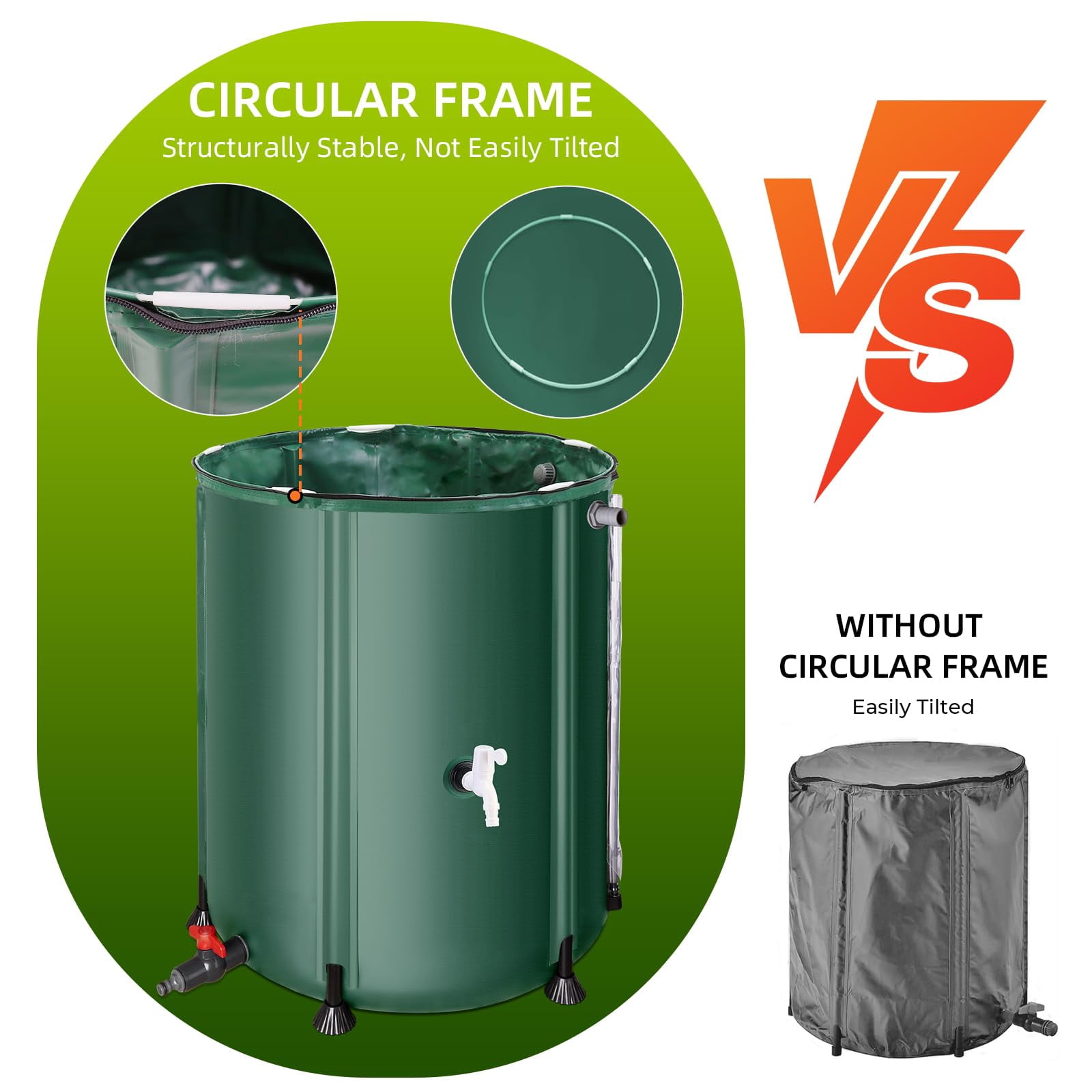 Collapsible Rain Barrel 53 Gallon Rainwater Collection Storage Tank with Garden Hose