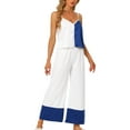 thumbnail image 2 of INSPIRE CHIC Women's Satin Lounge Color Block Cami Tops with Pants Sleepwear Pajamas Sets L Blue, 2 of 5