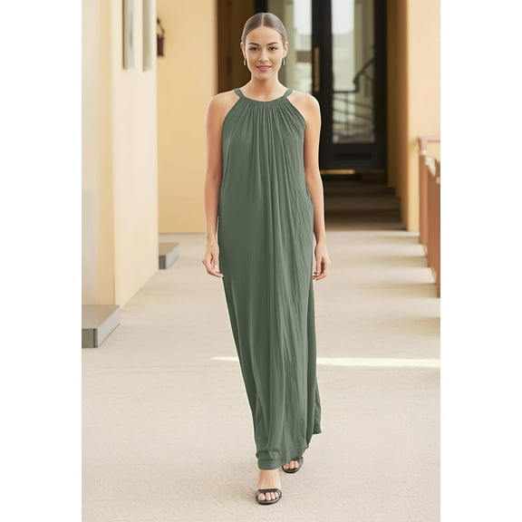 Cherryloom Women's Halter Maxi Dress With Bow Tie Closure In Sage Cotton/Modal Blend Dress