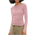 thumbnail image 2 of BUIgtTklOP no boundaries Women's Long Sleeve Crew Neck Shirts Fall Basic Casual Ruched Side Slim Fit T Shirts Tee Tops, 2 of 6