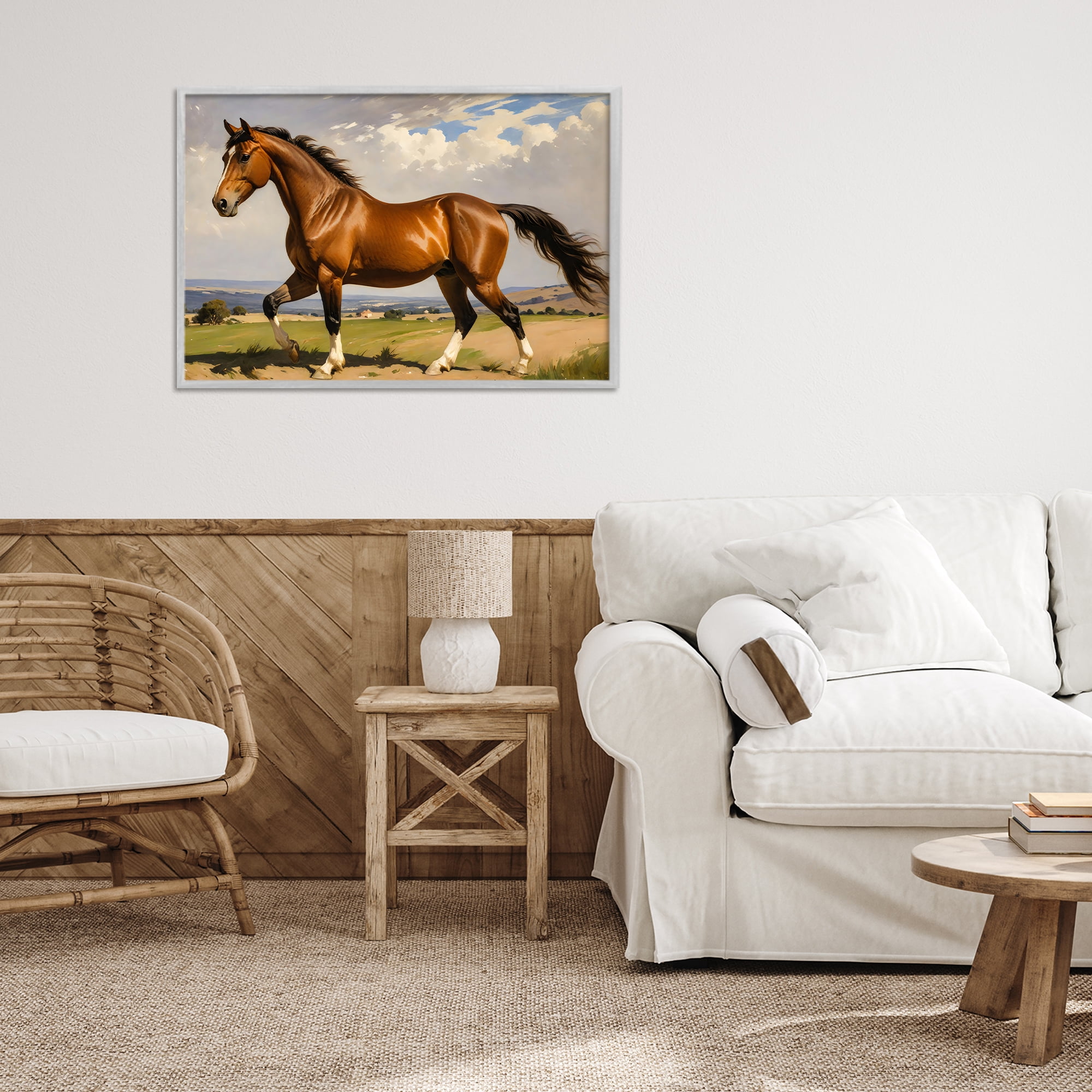 Stupell Industries Trotting Horse in Field Gray Framed Giclee Art, design by Creative Studio