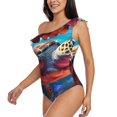thumbnail image 3 of Picia Colorful Ocean Sea Turtle Pattern Women's One Piece Swimsuits,One Shoulder Swimwear Asymmetric ,Ruffle Monokinis Bathing Suits,High Waisted Flattering Bathing Suits-X-Large, 3 of 8