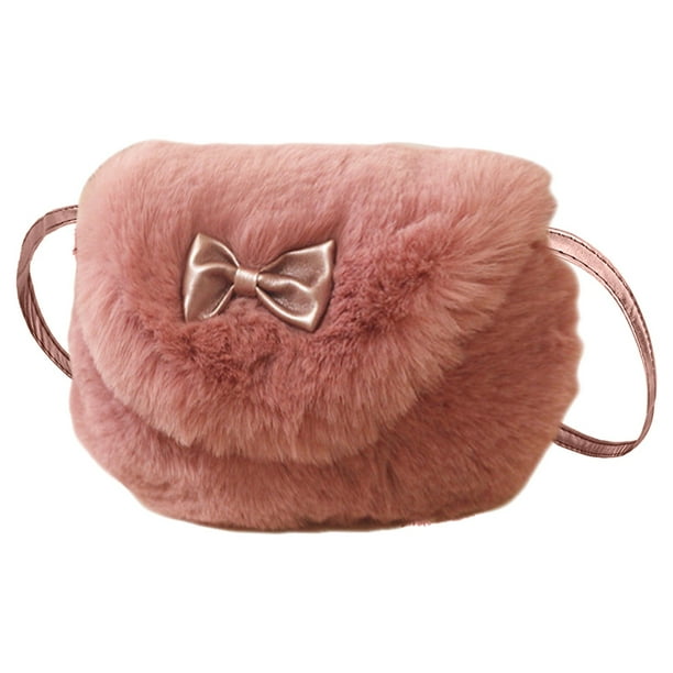 Mini bolsos de hombro peludos con nudo de lazo encantador para niños y niñas, bolsos cruzados