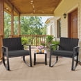 thumbnail image 2 of Noelse 3 Piece Wicker Rocking Chair Set, Outdoor Patio Furniture with Table and Cushions for Balcony, Black, 2 of 12