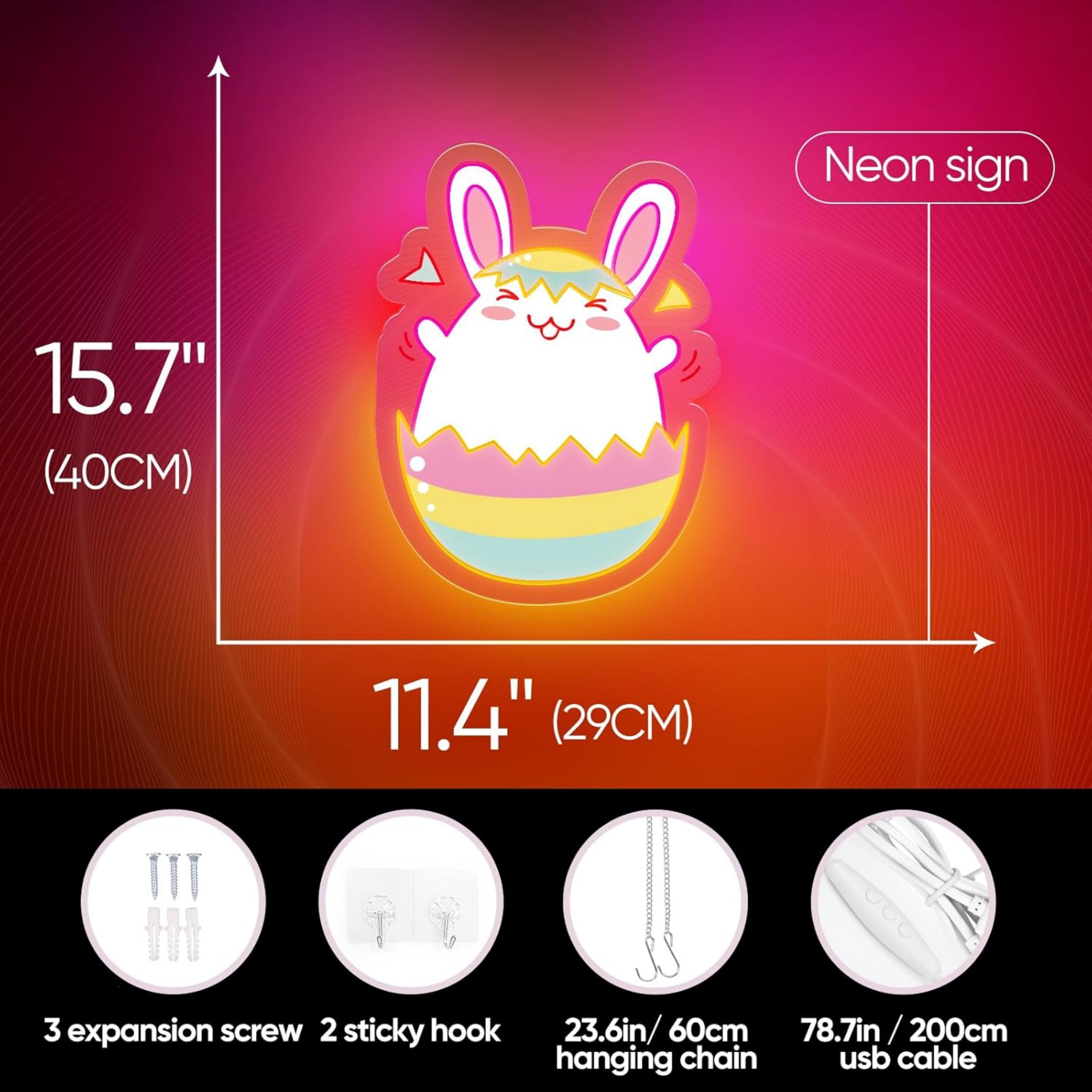 UPONRAY Easter Bunny Neon Signs, 11.4"*15.7" Dimmable & USB-Powered LED Neon Light, Stylish Wall Decor for Easter Party, Home, Shop, Restaurant, Bar