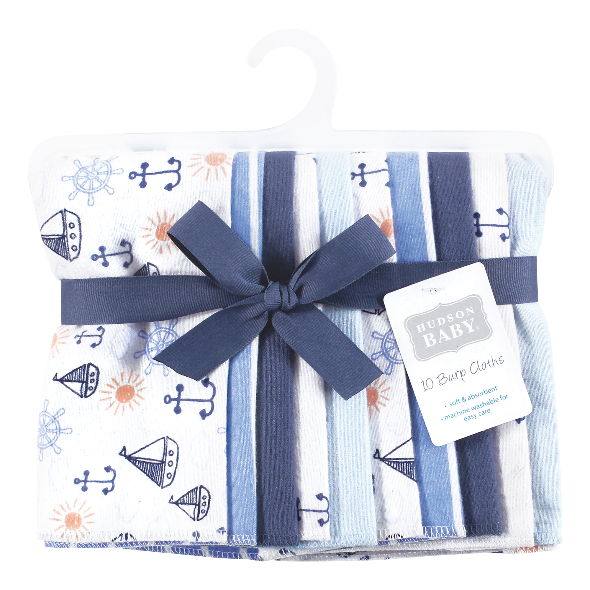 Hudson Baby Unisex Baby Cotton Poly Flannel Burp Cloths, Sunshine And Sailboats 10-Pack, One Size