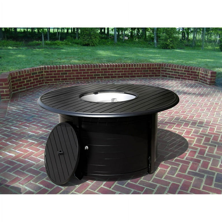 Hiland Round Cast Aluminum Slatted Fire Pit, Black Hiland Round Cast Aluminum Slatted Fire Pit, Black