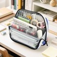 thumbnail image 6 of Standing Pencil Case with Base Large Capacity Stationery Pouch Pen Bag with Zipper for Women Men Red and Blue Stripe Bows, 6 of 7