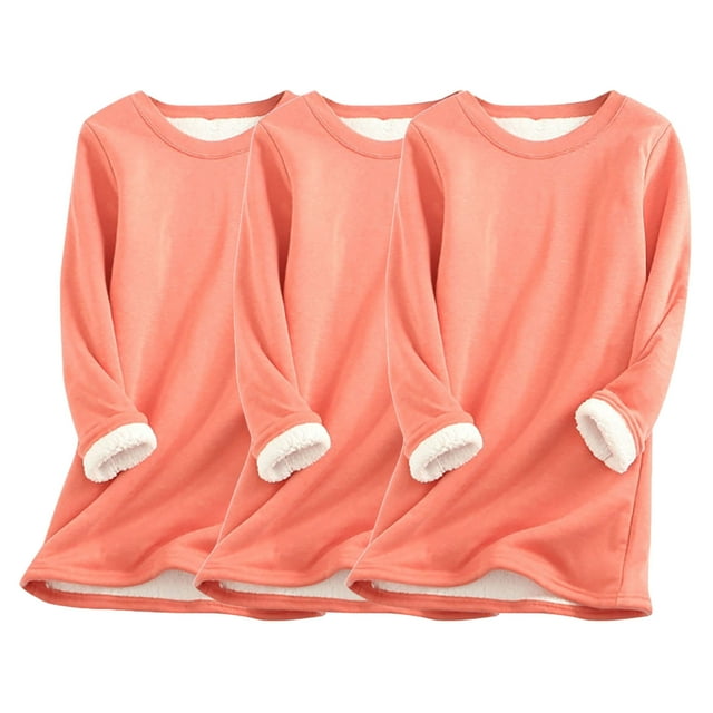 Frostluinai Chandails en Molleton Doublés en Polaire pour Femmes 3 Pack Col Rond Manches Longues Chandail Décontracté Uni Chaud Automne Vêtements de Détente Grande Taille Thermique