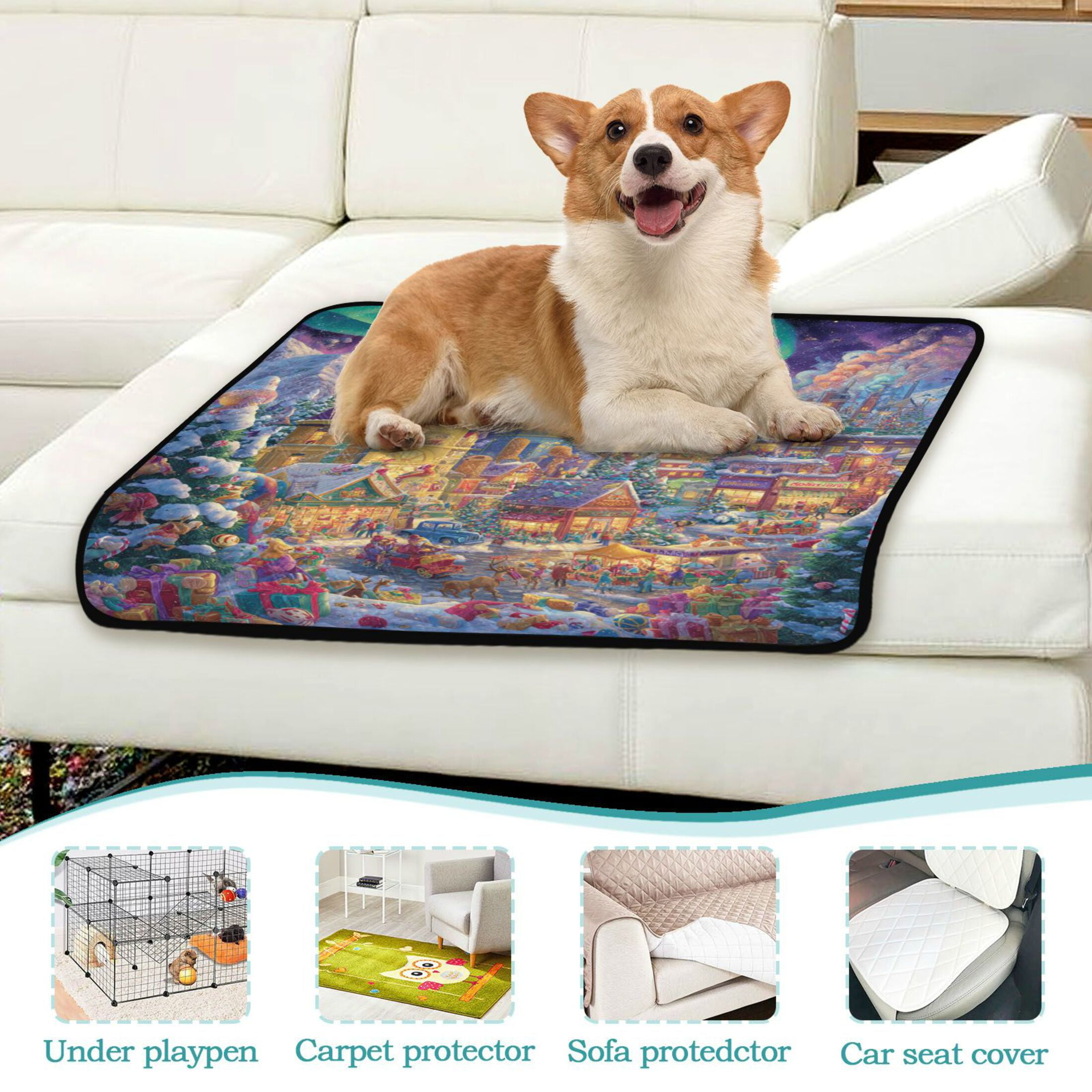 Qxltty Beautiful Christmas Scene Cat litter Pads Pet Set of 2 Diaper Mats Center Anti-leakage Layer Absorbent Soft and Comfortable