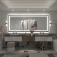 thumbnail image 2 of GODCHAR LED Bathroom Mirror Rectangular Anti-Fog Modern Style Mirror in Tempered Glass Black Frame 88x38 inch, 2 of 10