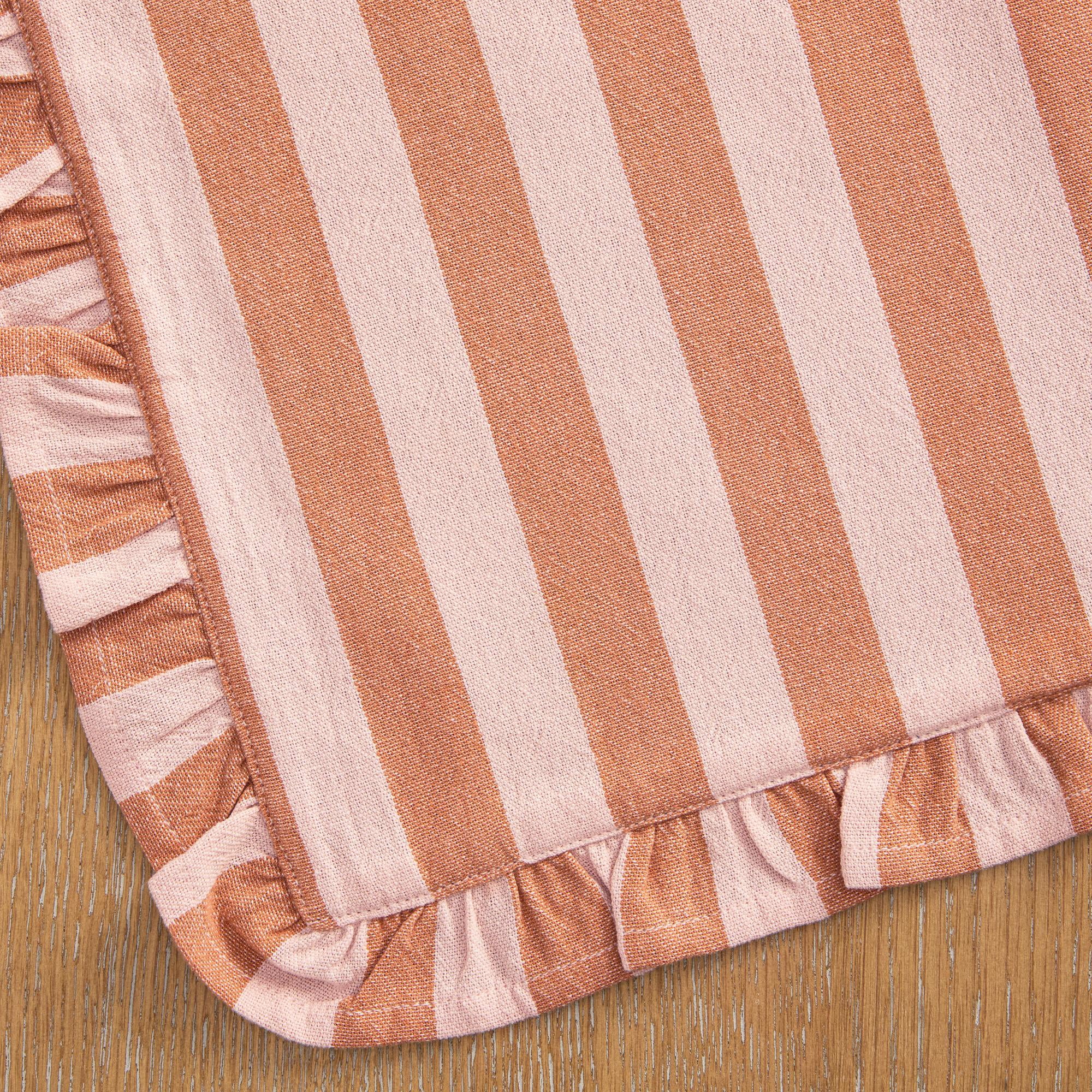 Beautiful Home by Drew Barrymore Ruffle Stripe Fabric Placemat, Coral Rose, 20 in W x 14 in L