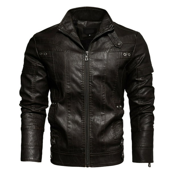 PMUYBHF Homme Veste Homme avec Capuche Zip Vestes en Cuir Hommes Automne et Hiver Veste en Cuir Pu Stand Col avec Velours et Epais Manteau de Moto L Walmart