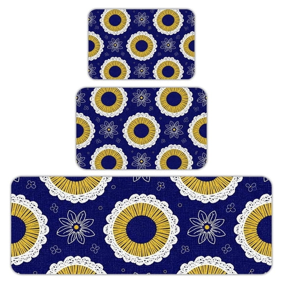 RKSupls Kitchen Rug Set 3 Piece Anti-Slip Flannel Floor Mats, Yellow Sunflowers Washable Absorbent Runner Mats for Kitchen Bathroom Home Decor