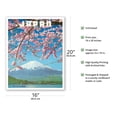 thumbnail image 2 of Japan - Mount Fuji in Spring - Cherry Tree Blossoms - Vintage Travel Poster c.1960s - Fine Art Matte Paper Print (Unframed) 16x20in, 2 of 4