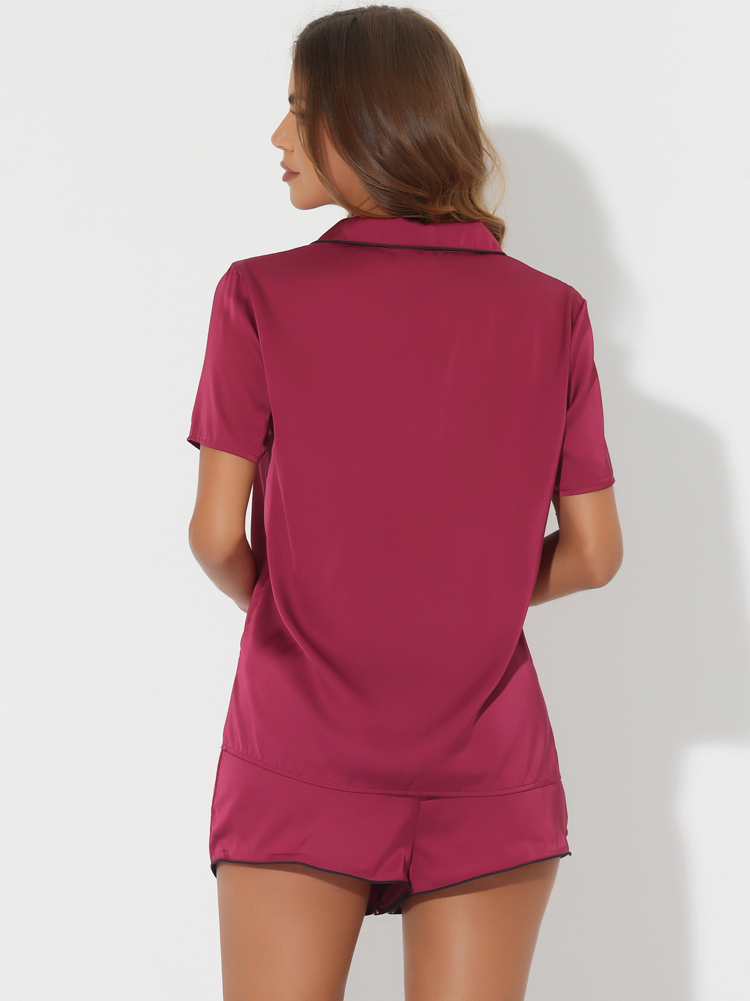 DARING DIVA Women's Satin Front Single Pocket Pajamas Sets 2XL Wine Red