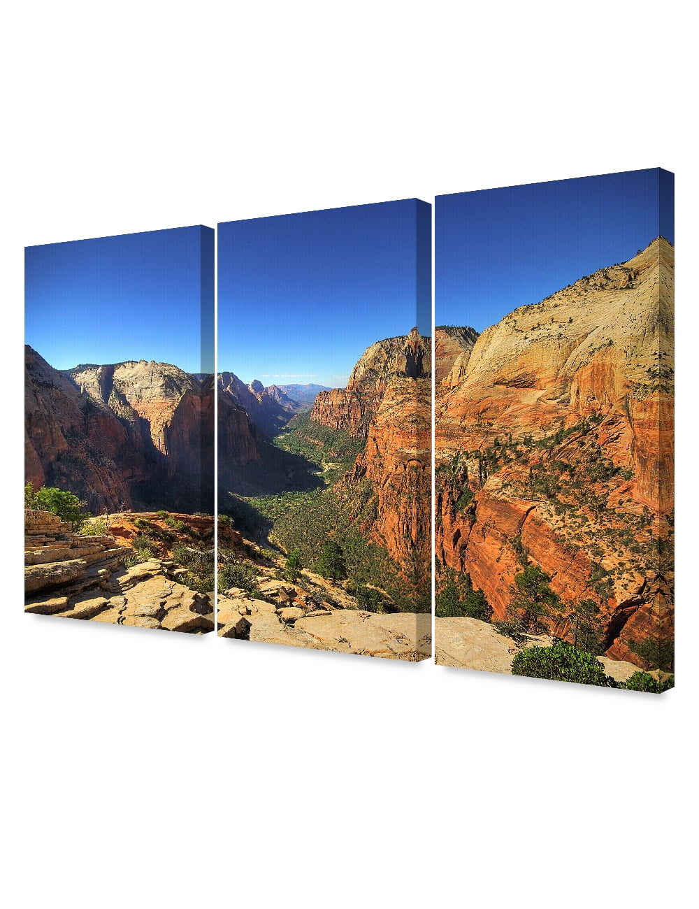 DecorArts Angel's Landing at Zion National Park, Utah.(Triptych). Giclee  Canvas Prints for Wall Decor. 48x32