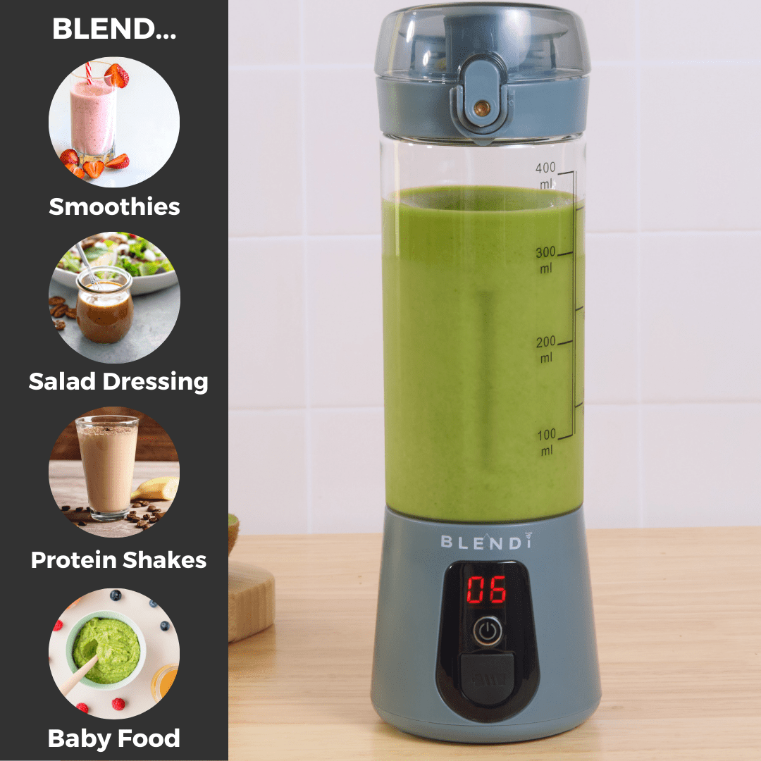 BLENDi Lite Portable Blender 17oz – Rechargeable Smoothie Maker for Travel, Gym & Office – Powerful, Leakproof & Clump-Free Blending – Gray