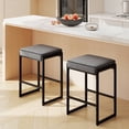 thumbnail image 4 of Costway 26” Bar Stools Set of 2 with Faux Leather Upholstered Seat, Metal Legs, Footrests Gray + Black, 4 of 10