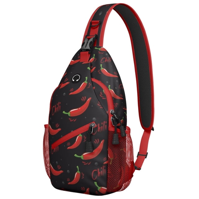 Classic Red and Green Apple Print Travel Sling Backpack, Lightweight Crossbody Bag with Cute Cartoon Fruit Pattern and Multi-Layer Storage for Apple Lovers