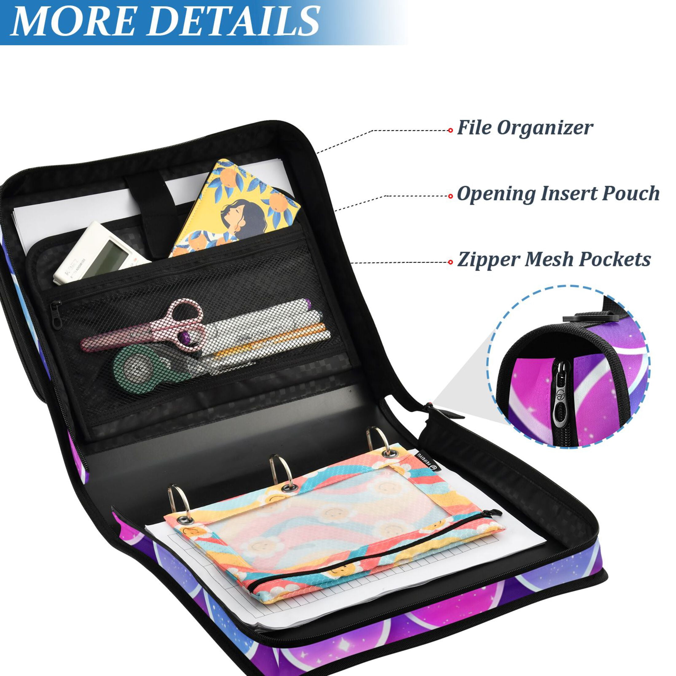 ALAZA Zipper Binder Sparkling Mermaid Scales 3 Ring Trapper Keeper File Folder Organizer Bag