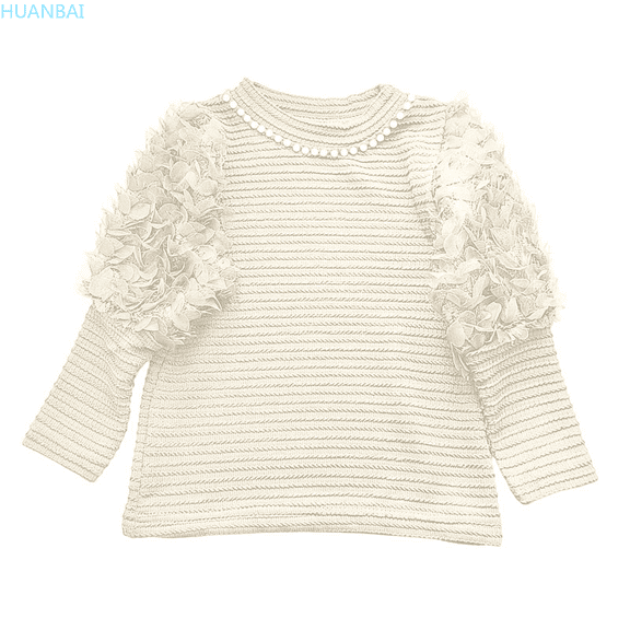 HUANBAI Girls Long Sleeve Tops With Beaded Design Round Neck Casual Tees For Toddler And Kids Soft Comfortable Daily Wear Girls Summer Tops 4-5 Years