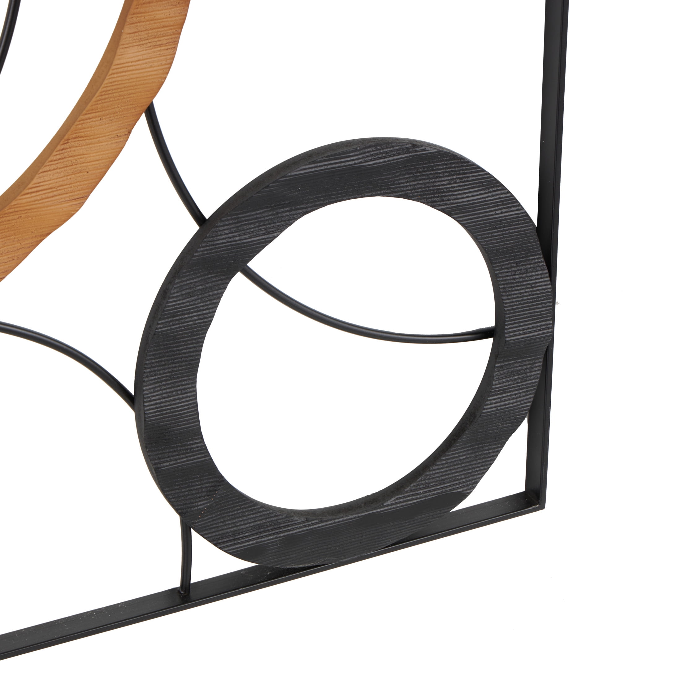 DecMode Black Metal Overlapping Circles Geometric Wall Decor with Brown and White Wooden Accents (3 Count)