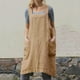 thumbnail image 3 of Delantal de algodón y lino con bolsillos, vestido tipo peto, babero de cocina, delantal cruzado en la espalda, regalo Caqui, 3 of 9
