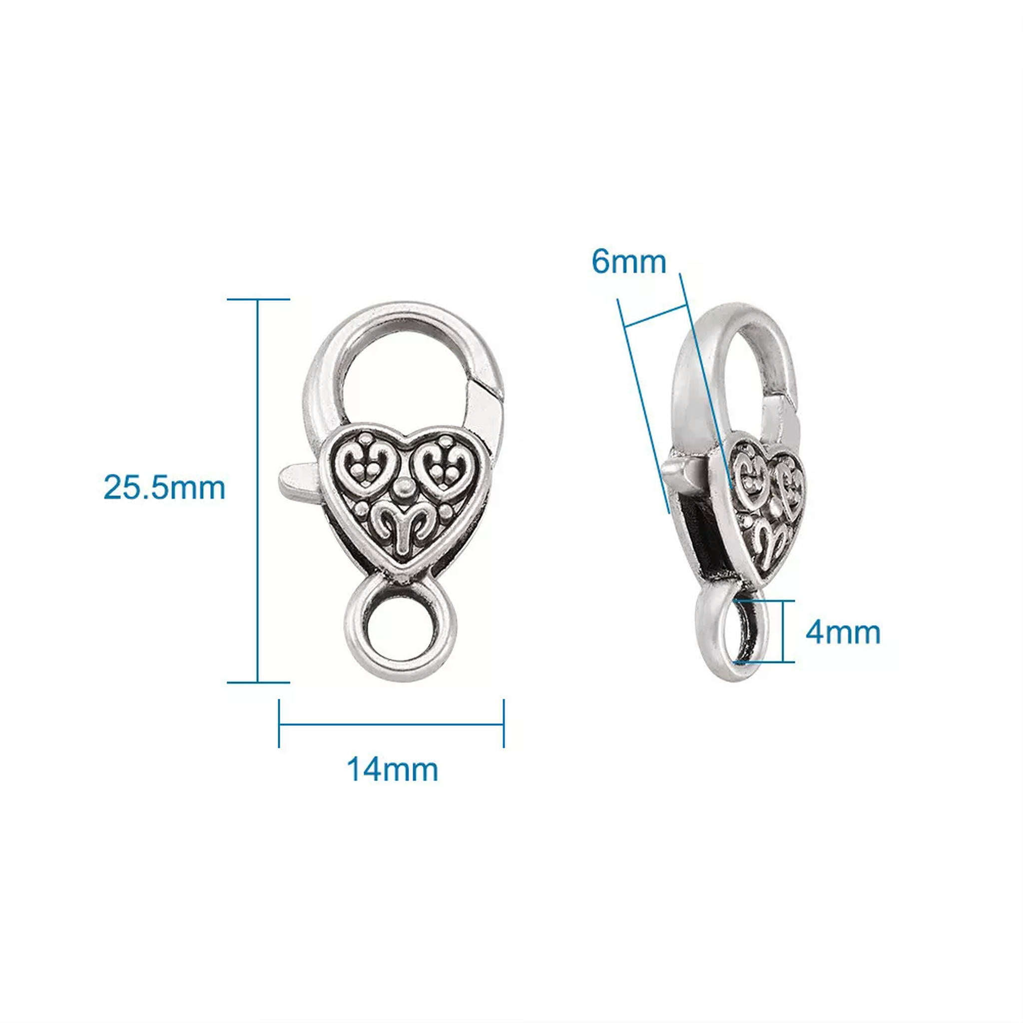 U8MO 50pcs Tibetan Alloy Heart Lobster Claw Clasps Nickel Free Trigger Closure 25.5mm
