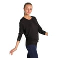 thumbnail image 3 of 5574 Plus Size Black Women's Luxe Rayon Boat Neck Dolman 3/4 Sleeve With Side Ruched Top Black 2X, 3 of 7