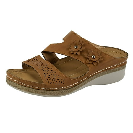 

PMVFHDE Cushioned Sandals for Women Wedge Slide Sandals Platform Sandals Wedge Sandals For Women Comfortable Dressy Shoes Brown 41