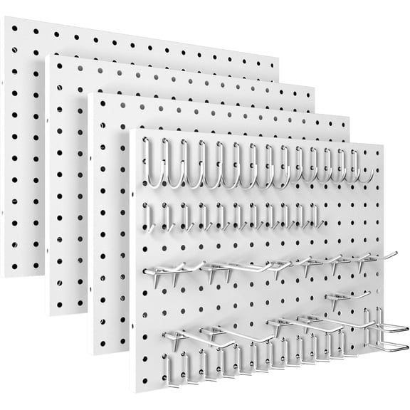 Peg Board, 4 Pack Metal Pegboard Panels with 50 Hooks, White Pegboards Wall Organizer, Heavy Duty Peg Board for Walls Home, Garage Tool Storage, Office Organization, Craft Room, Kitchen