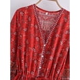 thumbnail image 4 of Spring Summer Women Floral Print Tassel V-neck Bohemian Mini Dresses Robe Lady Vacation Flare 3/4 Sleeve Beach Boho Dress Vestidos, 4 of 6