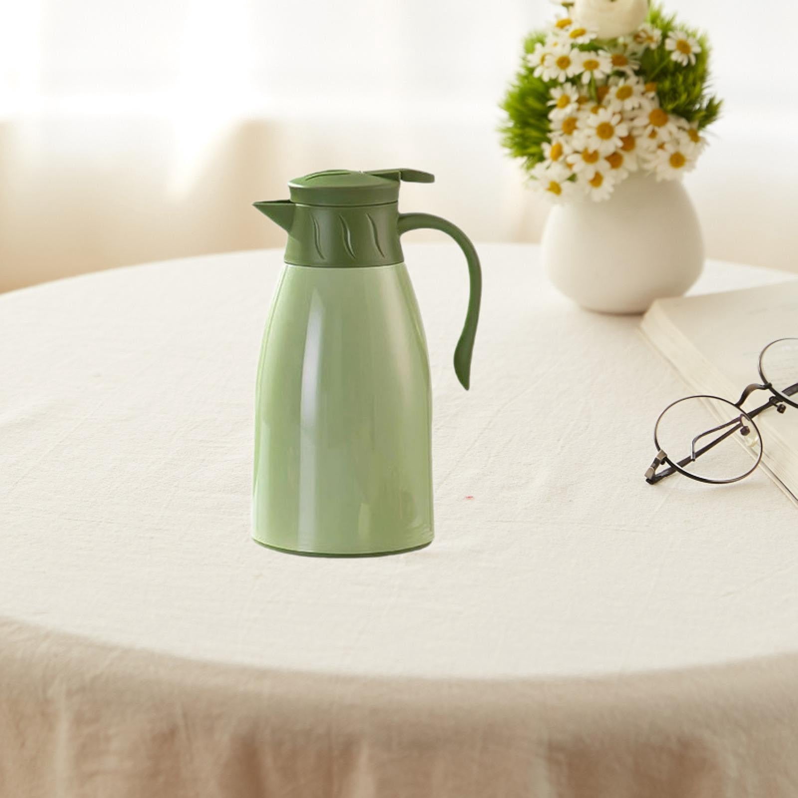 Fiocias Vacuum Insulated Pitcher Water Jug Portable Fashion Portable with Lid No Leakage Green