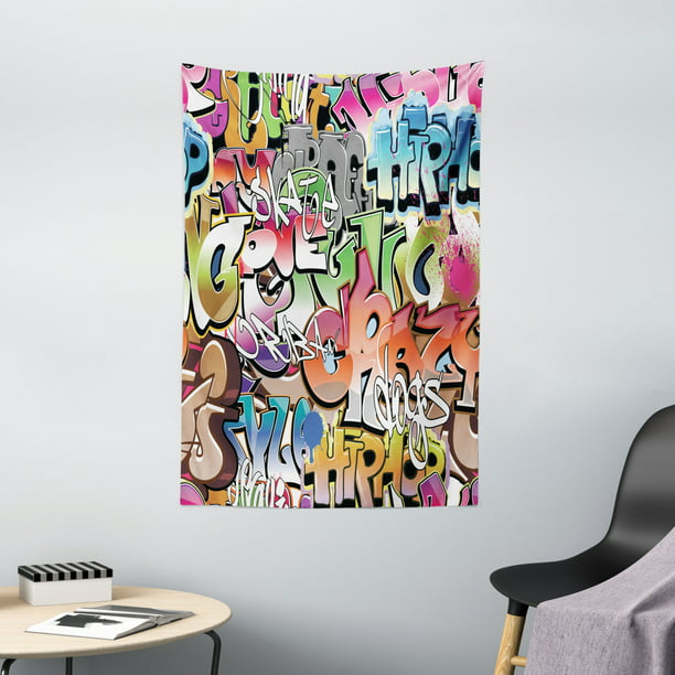 Urban Graffiti Tapestry Blockbuster Style Graffiti Sprayed Overlapping Blocky Letters Street Art Wall Hanging For Bedroom Living Room Dorm Decor 40w X 60l Inches Multicolor By Ambesonne Walmart Com Walmart Com