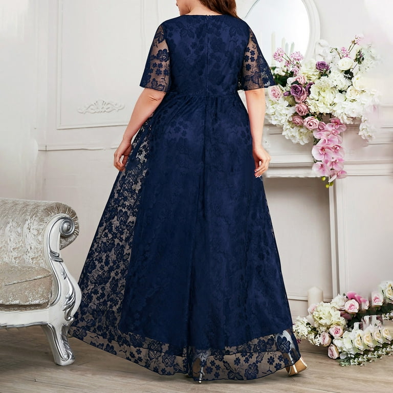 Feancey Chiffon Dress for Women Wedding Guest Plus Size Maxi Dresses Dressy  Casual Lace Short Sleeve V-Neck Swing Dress Elegant High Waist Formal Dresses  Sale off The Day Blue 4XL - Walmart.com