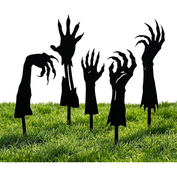 Halloween Black Hands Yard Signs 5 Pack, Zombie Hands Coming Out Of Ground Lawn Decor, Outdoor Spooky Acrylic Garden Stakes For Party (Black)