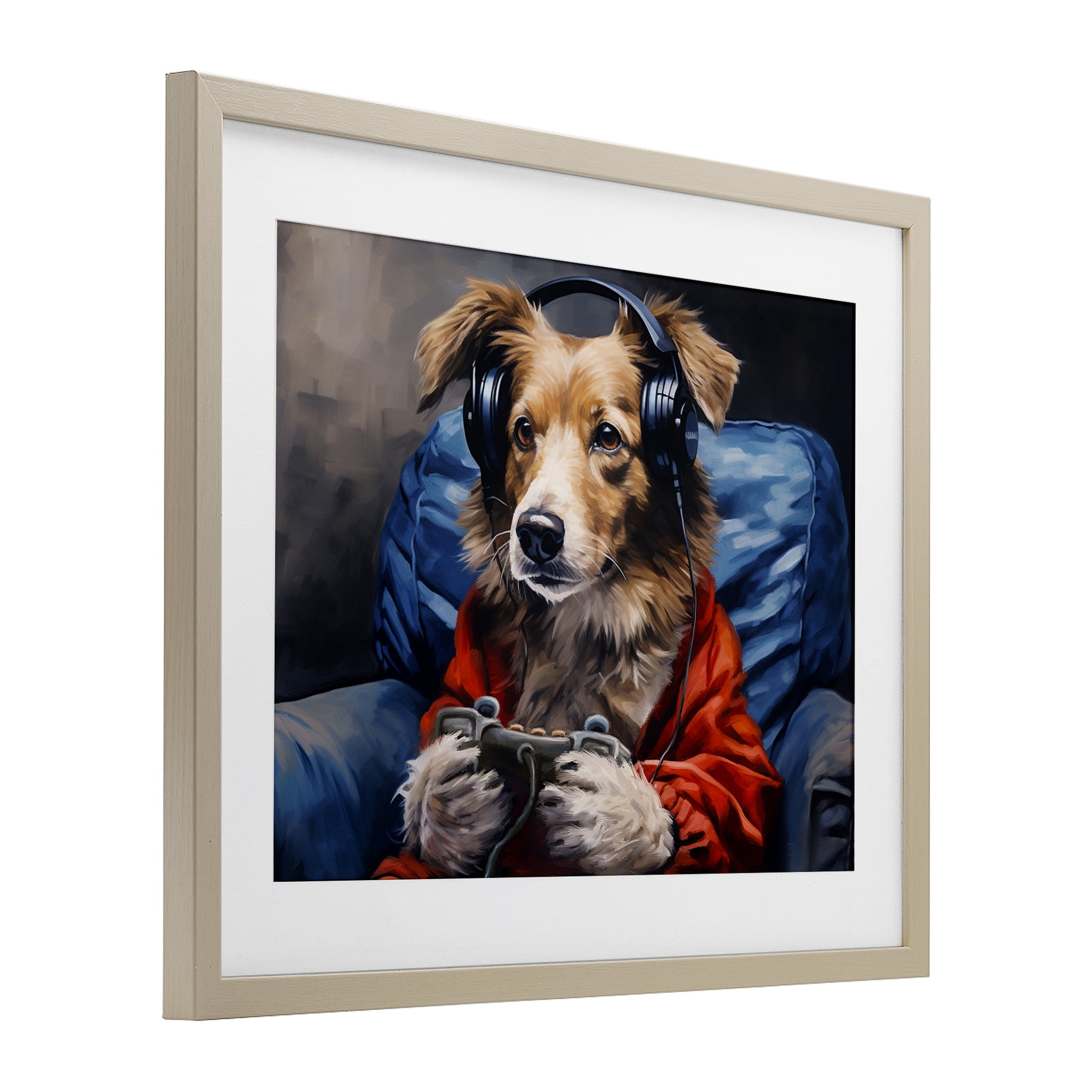 Game Master Dog Birch Framed Print Under Glass, design by Shawna Stewart