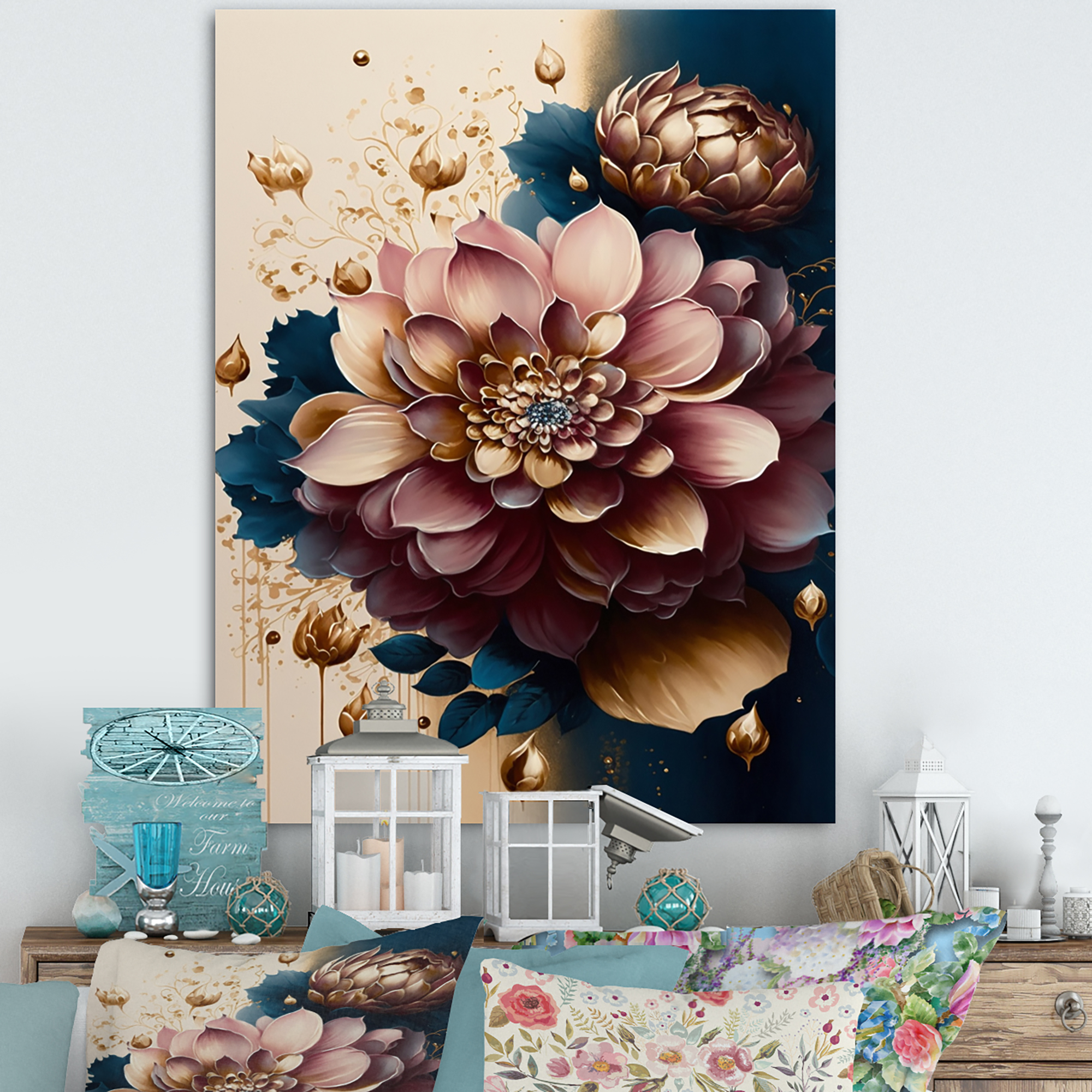 Designart Deep Pink Dahlia Floral Design II Canvas Wall Art
