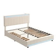 thumbnail image 4 of BTMWAY Queen Size Upholstered Platform Bed with LED Lights, Sockets and USB Charging Ports, Linen Fabric Queen Bed Frame with Headboard and 4 Storage Drawers, No Box Spring Needed, Beige, 4 of 12