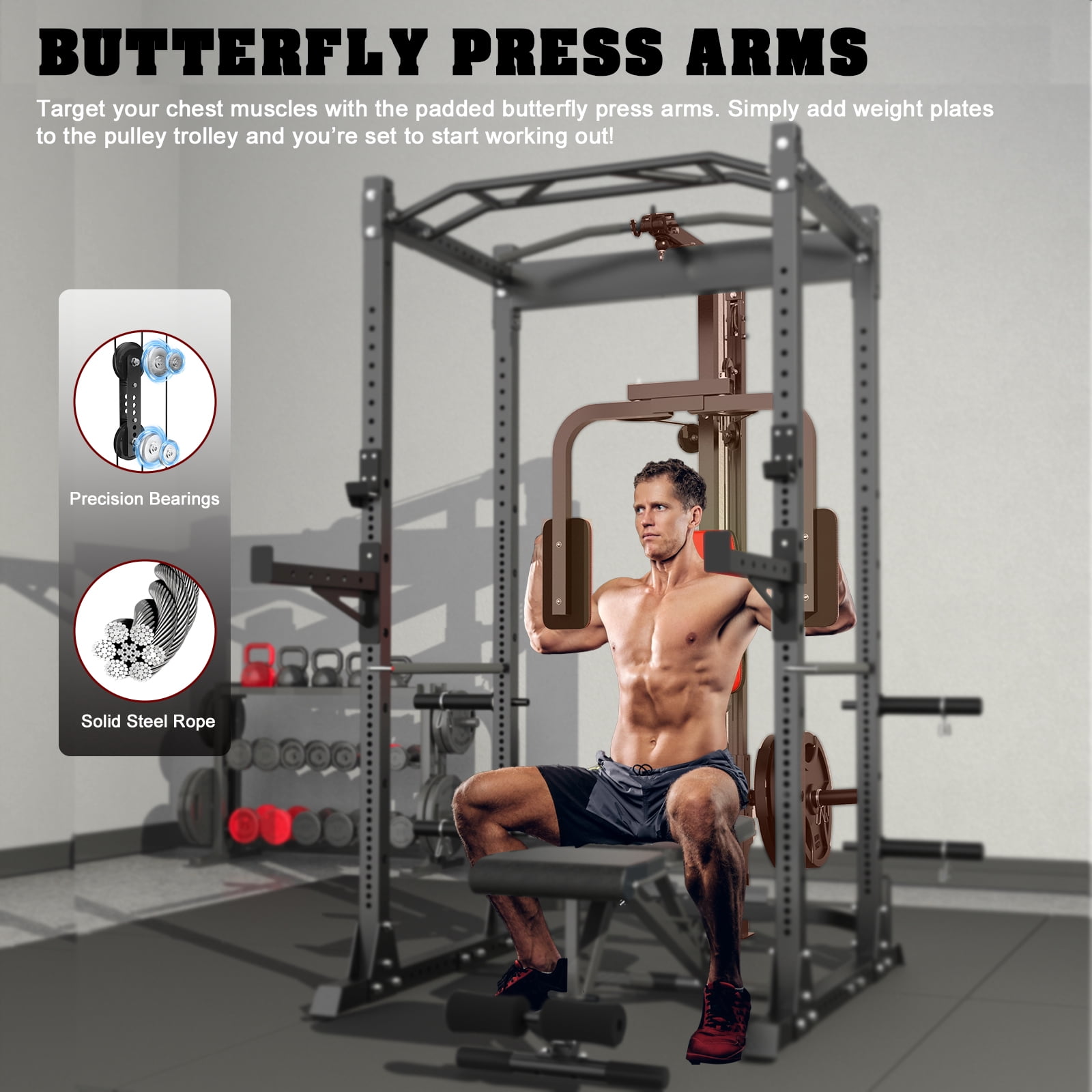 Beking 2000LBS Power Rack with Lat Pulldown, Squat Cage