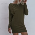 thumbnail image 4 of Lu's Chic Women's Tunic Dress Off the Shoulder Batwing Long Sleeve Slouchy Casual Night Out Wedding Party Short Mini Tshirt Dress Shift Dresses Oversized Pullover Army Olive Green XX-Large, 4 of 5