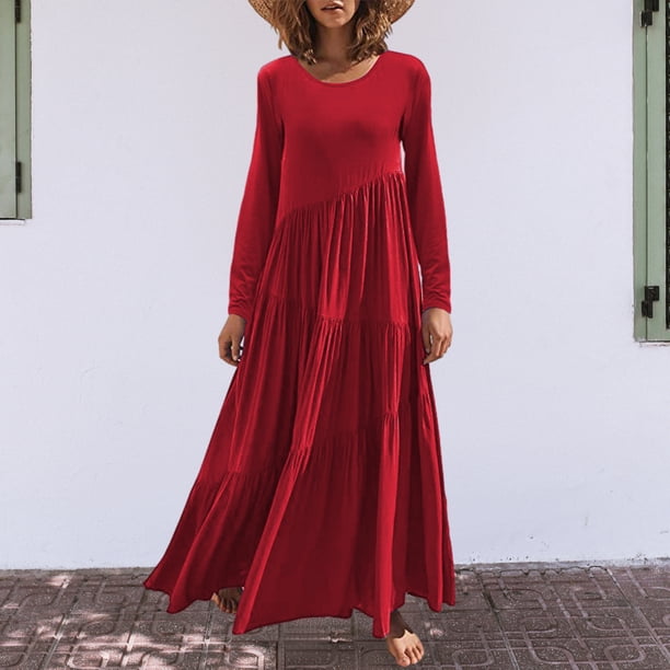 Vestido de otoño con dobladillo asimétrico Vestido holgado de gran tamaño para mujer Traje de vacaciones de línea A
