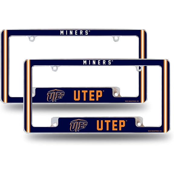 Texas-El Paso UTEP NCAA Miners (Set of 2) Chrome Metal License Plate Frames with Bold Full Frame Design