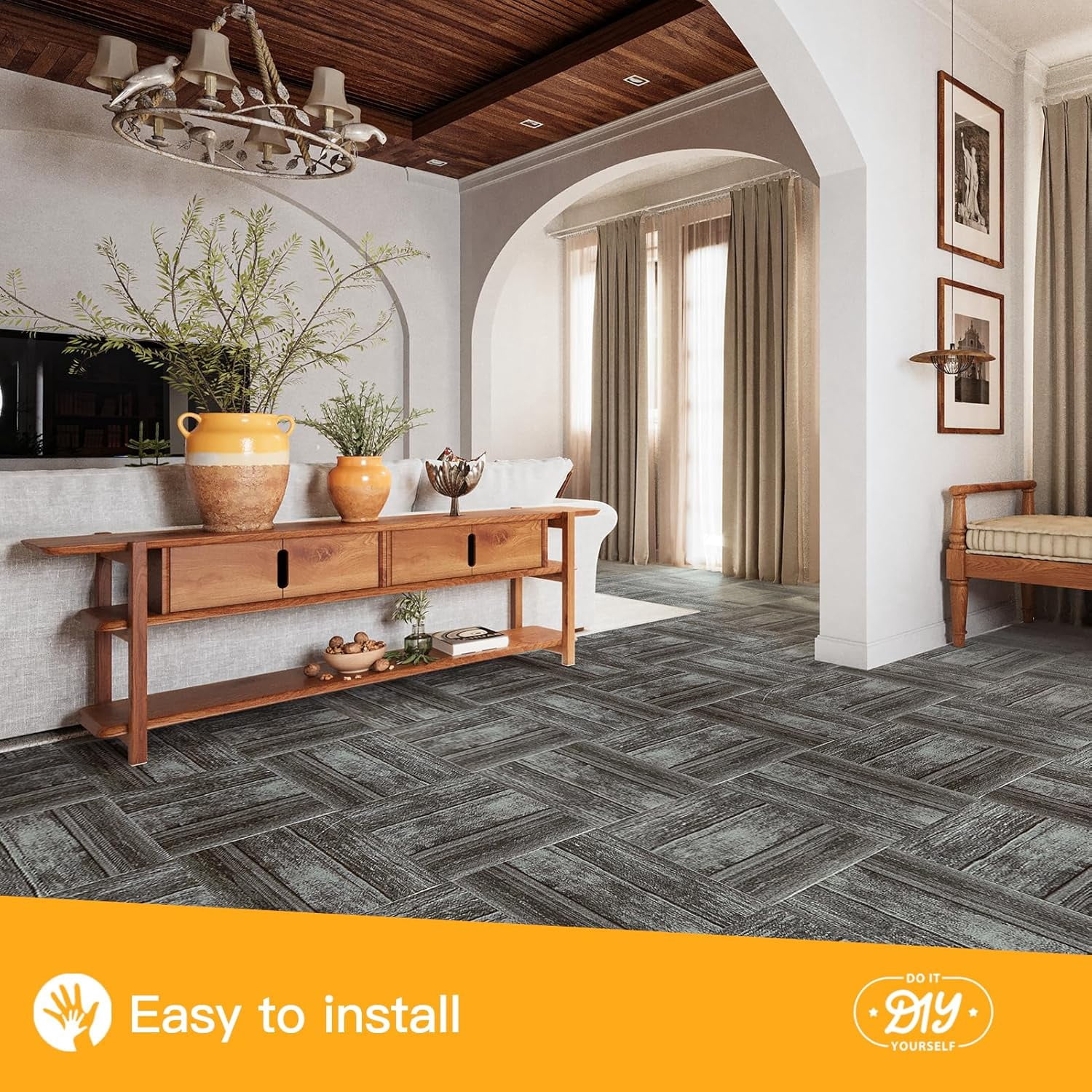 30-Pack Peel and Stick Floor Tiles, 12 x 12in Vinyl Flooring Tiles, Self-Adhesive Waterproof Flooring Planks for Kitchen, Dining Room, Bedrooms, 30 Sq. Ft - Grey Wood Texture