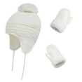 UDIYO Kids Winter Ear Muff Beanie Pompom Knitted Hat Thick Glove Mitten Warmer Set