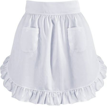 Oioii 25.98x16.77in White Waist Apron for Women Half Retro Maid Aprons Ruffles Cute Pinafore for Halloween Waitress Servant 25.98x16.77in