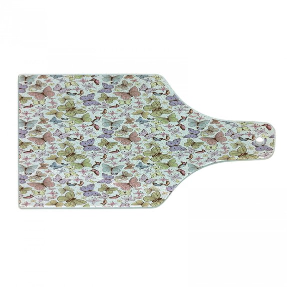 Butterfly Cutting Board, Different Types of Butterflies in Doodle Style Colorful Spring Thrill Print, Decorative Tempered Glass Cutting and Serving Board, in 3 Sizes, by Ambesonne