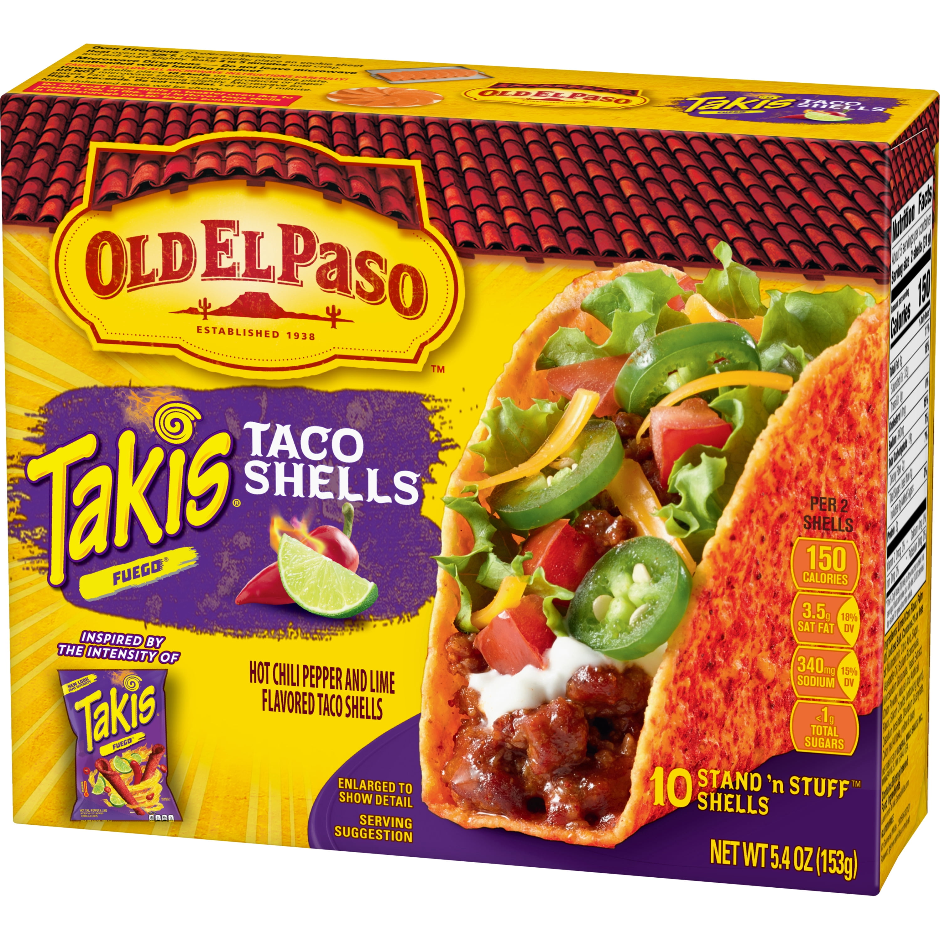 Old El Paso Takis Fuego Stand 'N Stuff Taco Shells, 10-Count